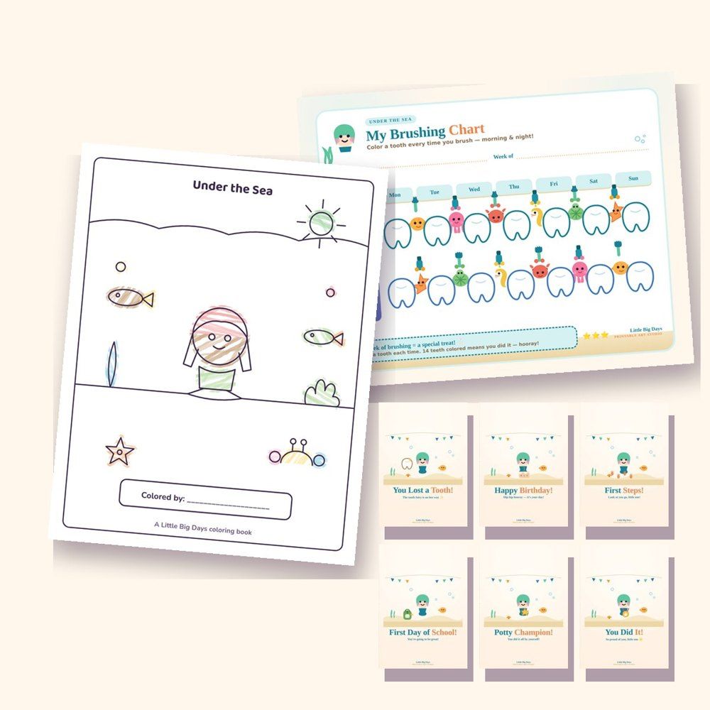Sea World Pack (Coloring Book + Chart + 6 Cards)
