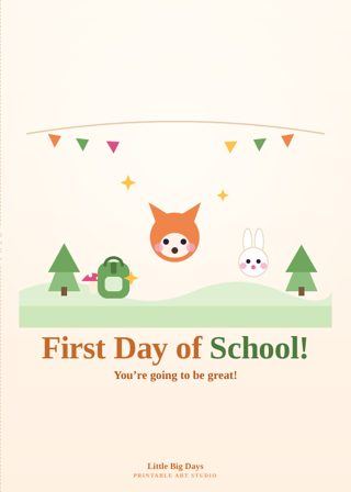 Woodland Friends First Day of School Card