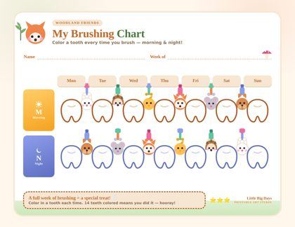 Woodland Friends brushing chart