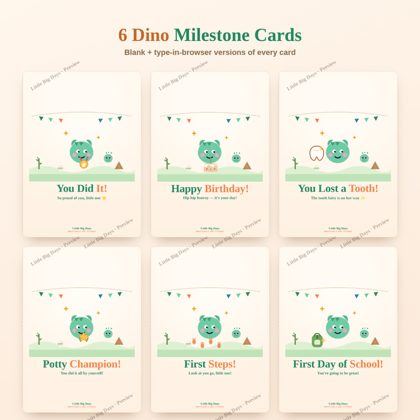 Dino Pals Card Set (6 Milestone Cards)