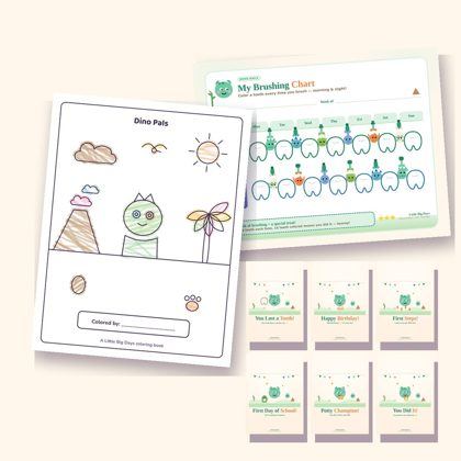 Dino World Pack (Coloring Book + Chart + 6 Cards)