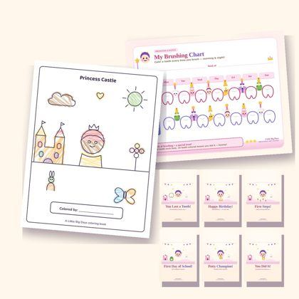 Princess World Pack (Coloring Book + Chart + 6 Cards)