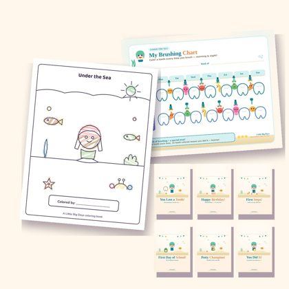 Sea World Pack (Coloring Book + Chart + 6 Cards)