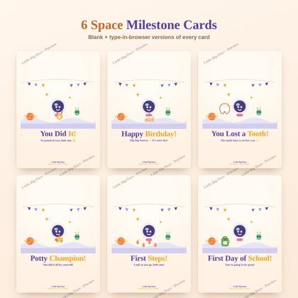 Space Explorers Card Set (6 Milestone Cards)