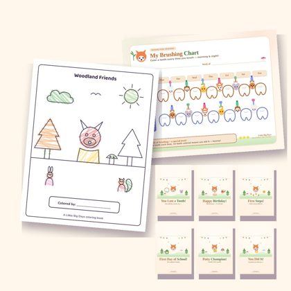 Woodland World Pack (Coloring Book + Chart + 6 Cards)